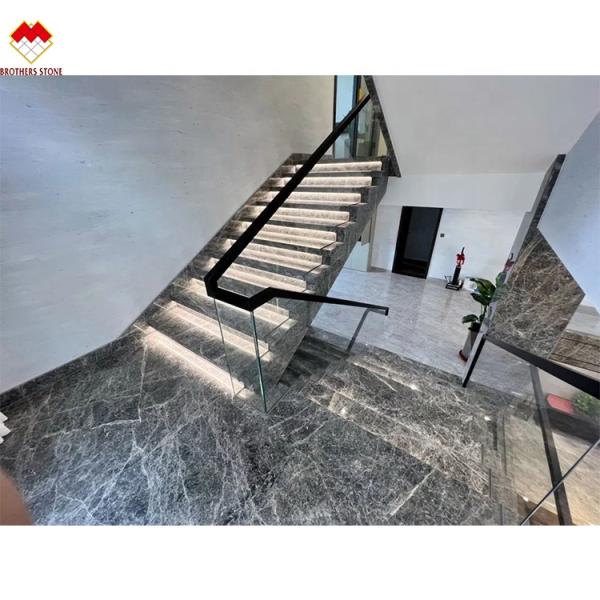 LED Stair Light Straight Spiral Marble Steps with Natural Marble Stone Stair Material