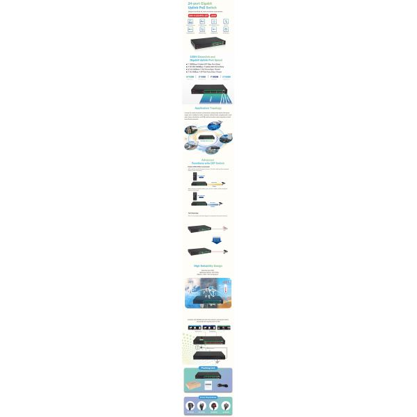 24 PoE Ports 60W PoE++ Gigabit Uplink Network Switch with SFP Fiber Port