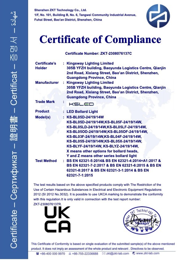 KINGSWAY LIGHTING LIMITED Certifications