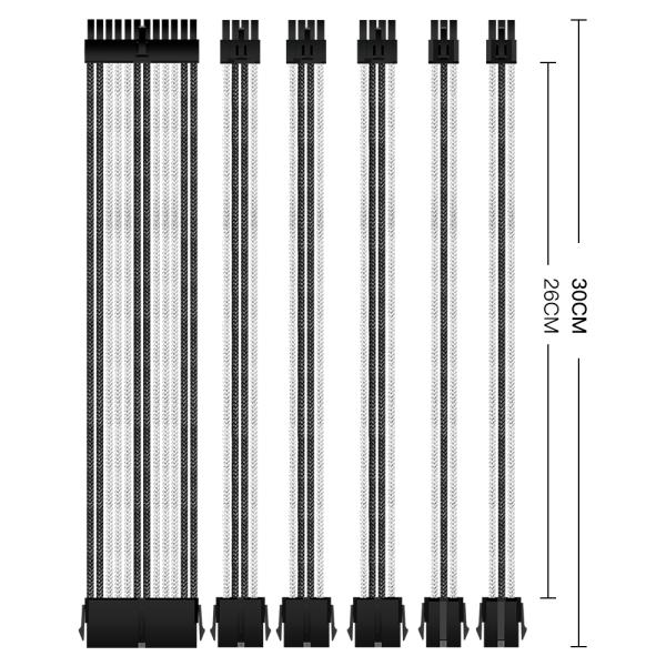 Sleeve Extension Cable 16AWG Extremely Soft Material  Wire Sleeve Kit Black White 300mm Sleeved Extension Kit PSU