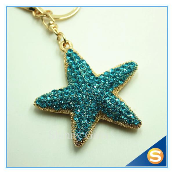 Rhinestone metal Starfish Keychain Attachment Cute Metal Keychain For Women's Gift