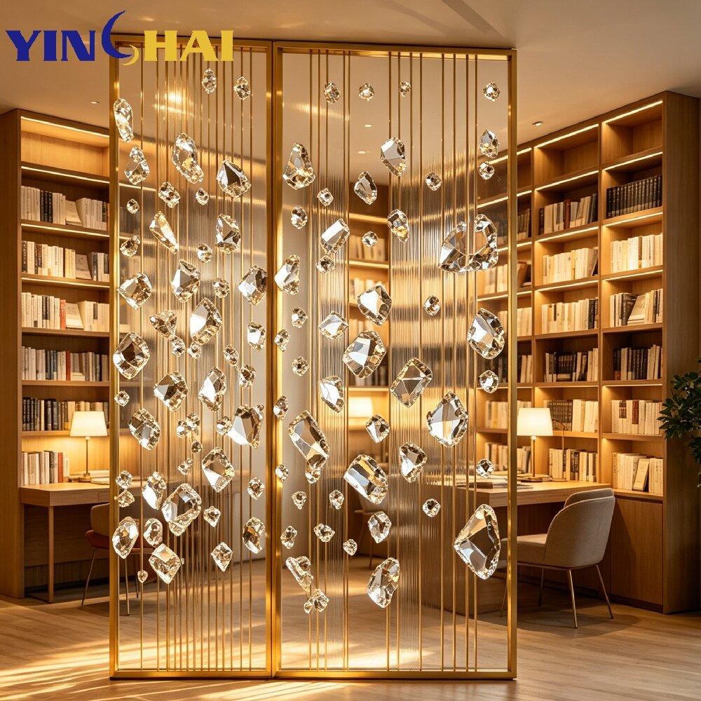 Custom Stainless Steel Crystal Decor Partition Screen Modern Room Divider