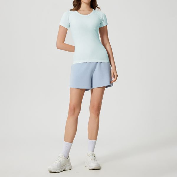 Seamless Women Activewear Tops Breathable Short Sleeve 65% Nylon 35% Polyester