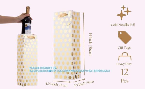 Champagne Wine Gift Bag Bulk With Tags, Polka Dots Single Bottle Holiday Gift Wrapping Wine Bags, New Year Birthday