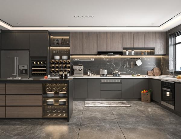 Brown Futuristic Kitchen Cabinets Fitted Cupboard Set Rta Custom Wooden Furniture