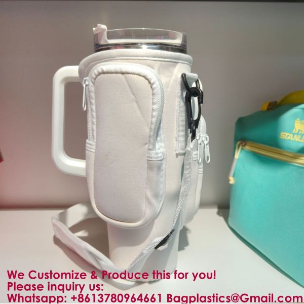 RhineStone Decoration Acessories, Tumbler With Handle,Pink Insulated Neoprene Cup Holder Pouch W/Adjustable Strap For Quencher H2.0 Stanley Cup Accessories