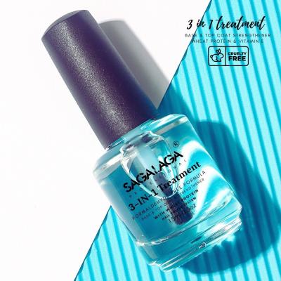 Custom Private Logo Nails Strengthener Hardener 3 in 1 Transparent Base and Top Coat Air Dry Nail Polish for Thin Damaged