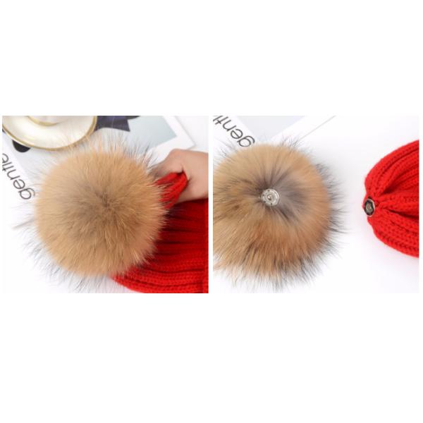 Blue / Red Retro Cuffed Cool Pom Pom Beanies , Youth Winter Beanie With Pom Pom