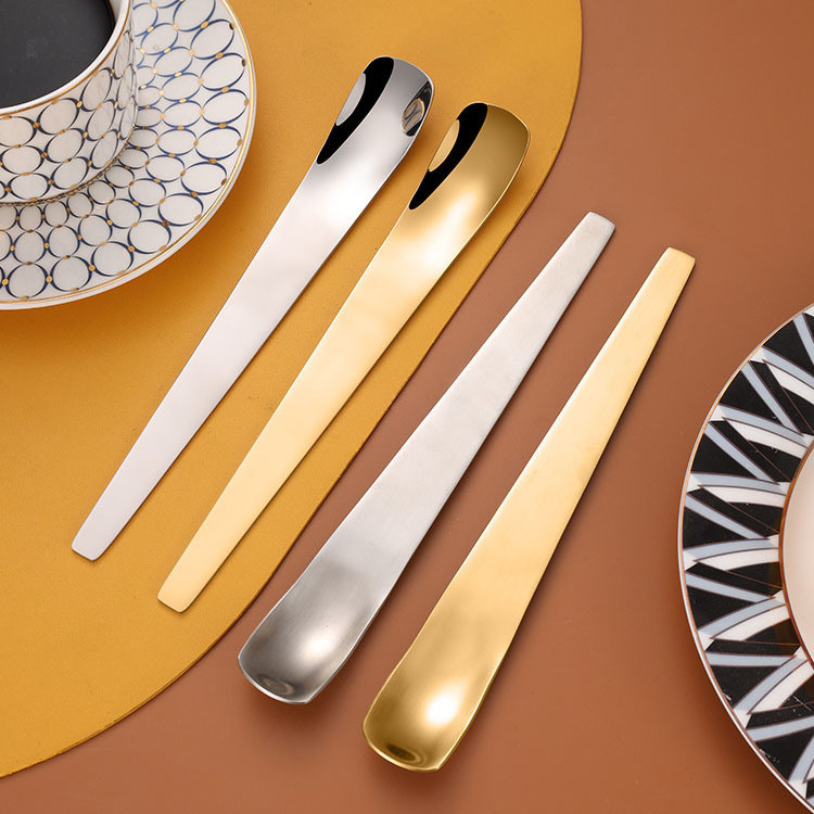 Customized Metal 304 Stainless Steel Ice Cream Scoop Slender Spoon for Dessert Square