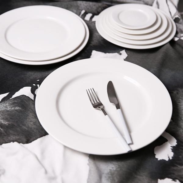 Stocked White Ceramic Dinner Plates for Restaurant Hotel Dinnerware Collection