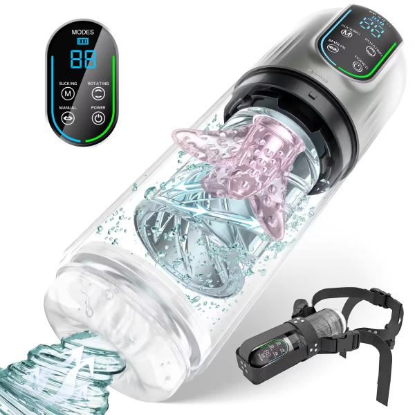 Water Bath Spinning Sucking Licking Aircraft Cup Multi Functional Visible Male Masturbation Cup