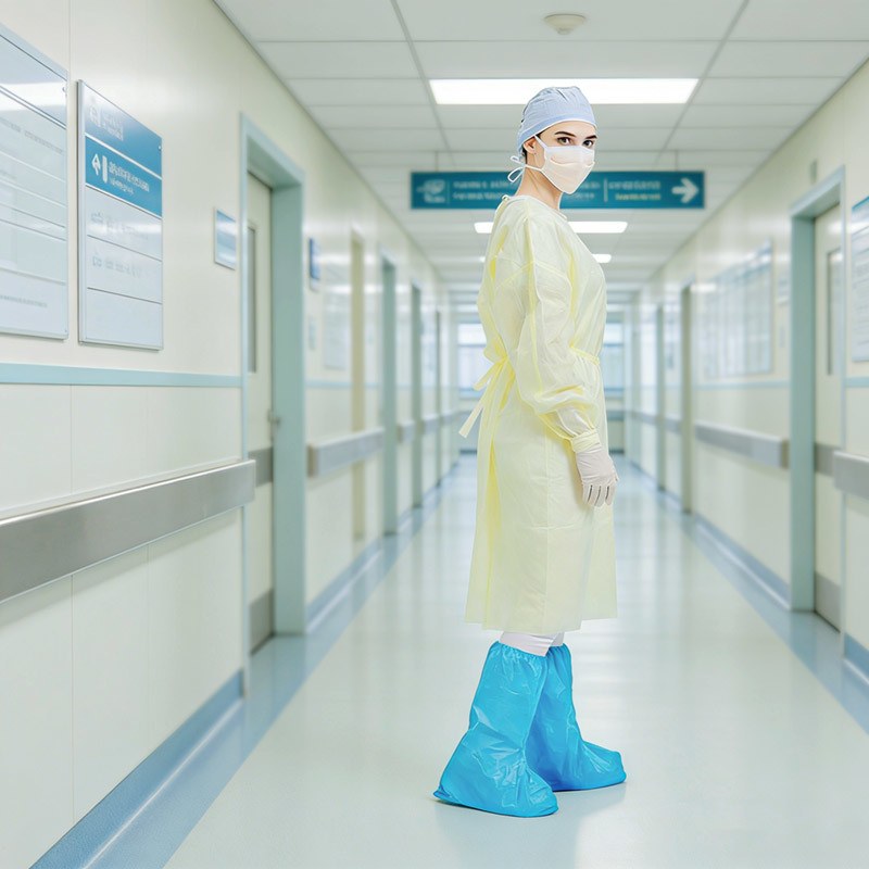 SMMS Level 2 50g Yellow Surgical Gown with Elastic Cuffs and Reinforced Waist Ties - AAMI Level 2 Standard Disposable Medical Isolation Gown