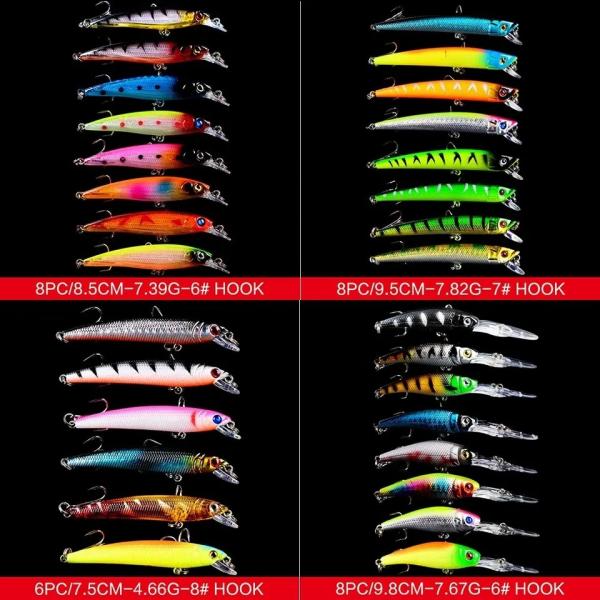 43pcs Fishing Lure Kit Bass Fishing Lure Minnow Hard Pencil Lure Floating Carp Fishing