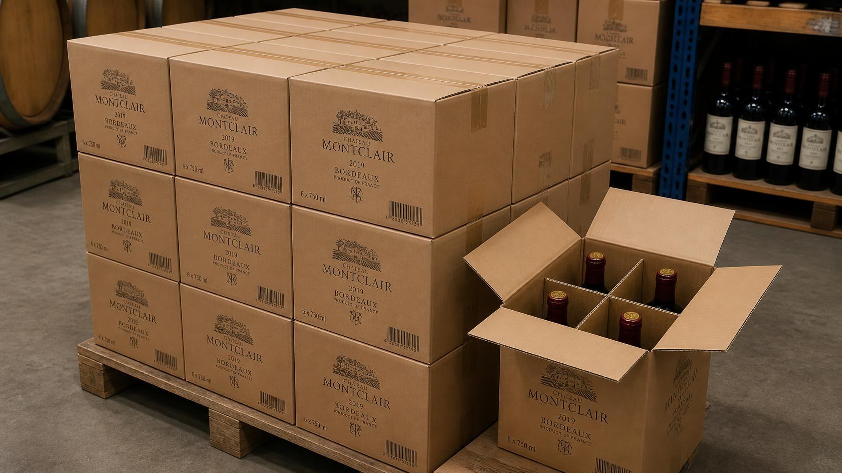 200g Kraft B-Flute Corrugated Carton Box Water-Based Printing Glass Bottle Shipping