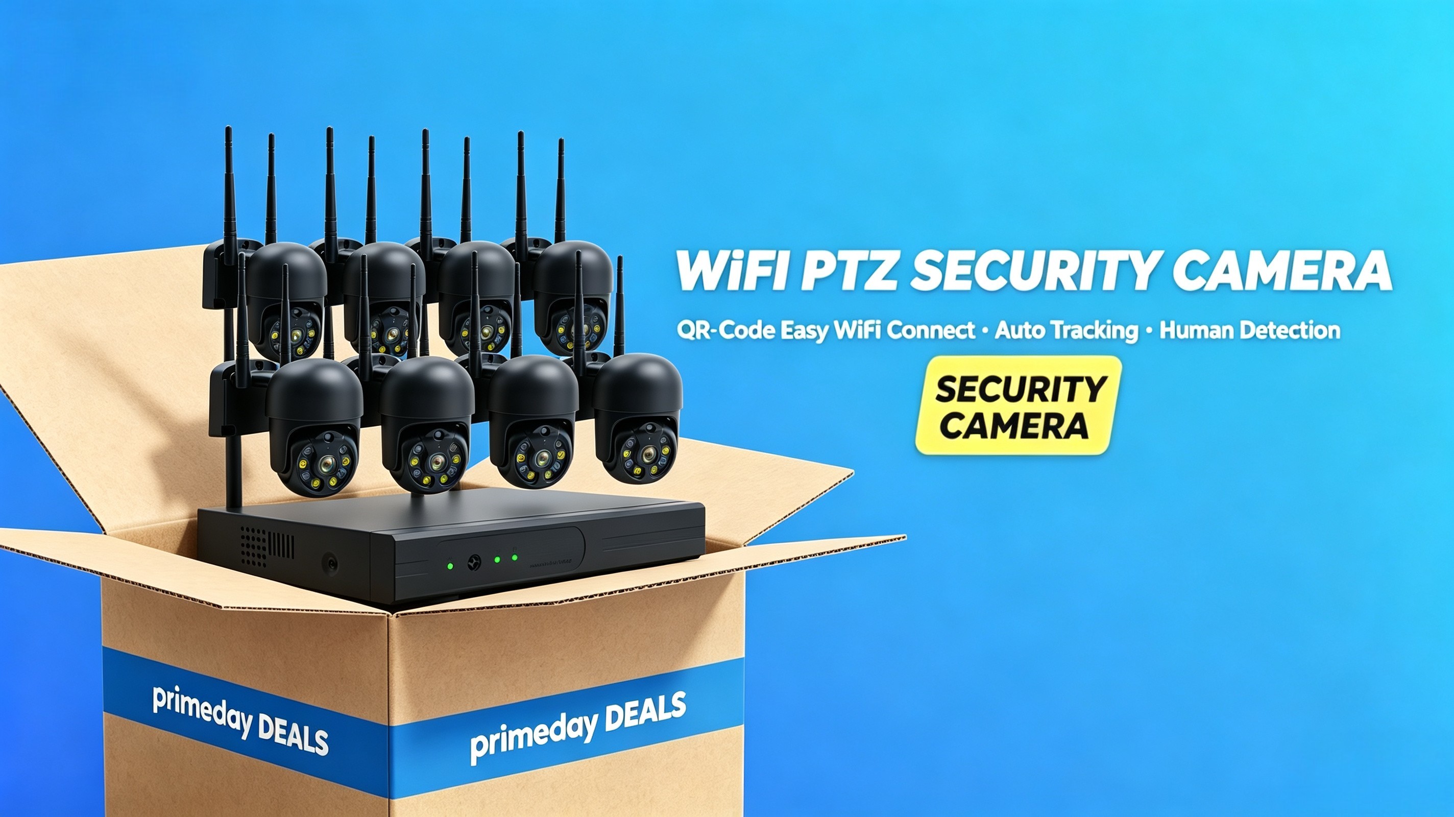 8‑Channel WiFi PTZ Security Camera NVR Kit, Outdoor Indoor Home Business Surveillance, Auto‑Tracking Human Detection Two‑Way Audio Full Color Night Vision Wireless Camera System