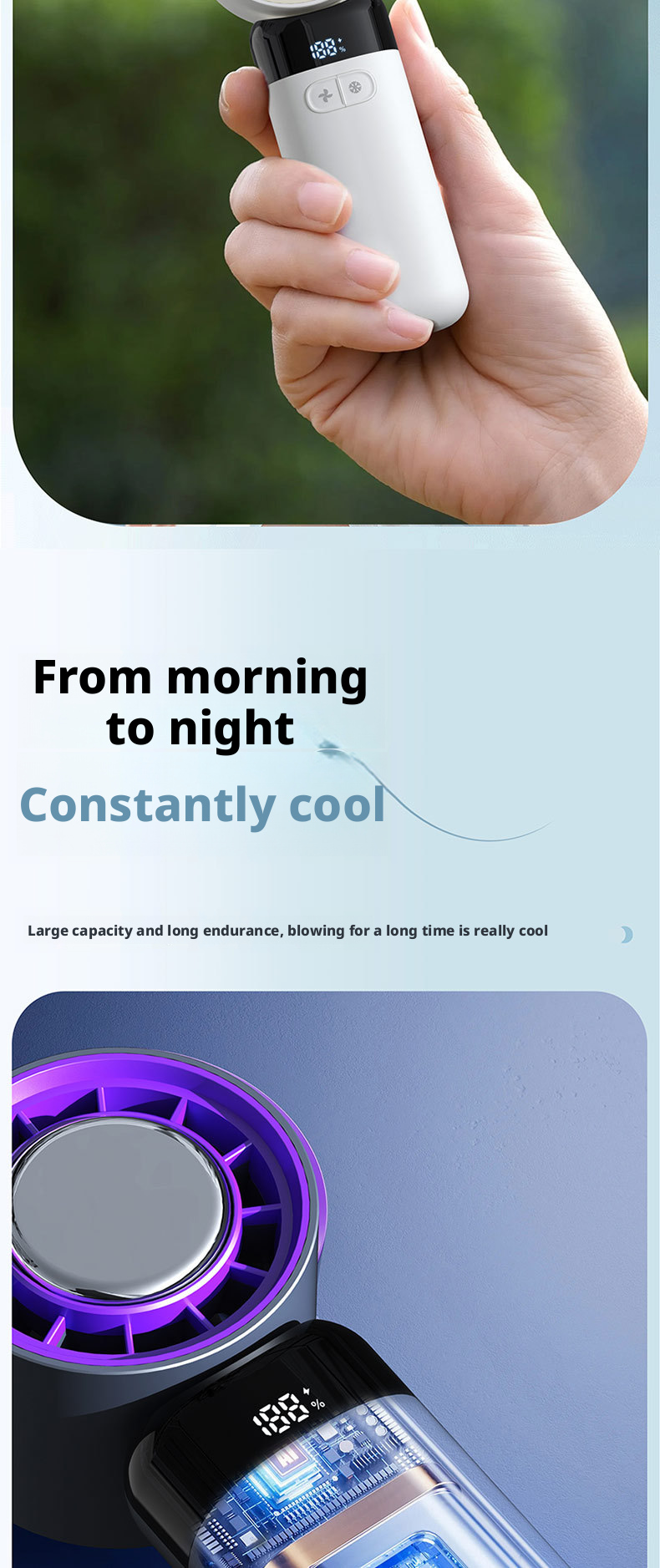 Foldable Electric Bladeless Handheld Fan 100 Gear Infraspeed Turbo Technology LED Display