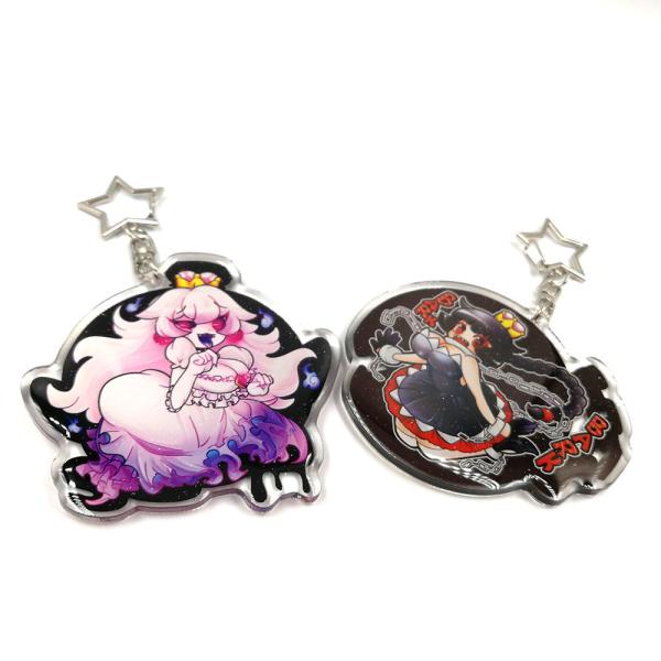 Custom Clear Printed Double Glitter Epoxy Resin Acrylic Charms Keychain for Gift