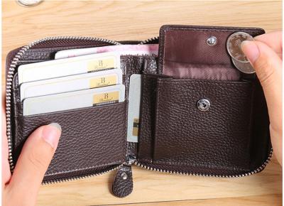 Shielding RFID anti-theft brush function chip card bag driving license leather zipper male short wallet