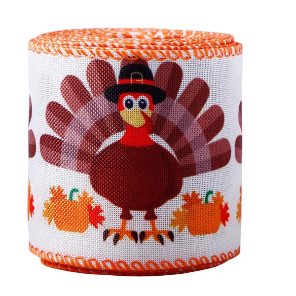 Thanks Giving Day Printed Burlap Ribbon 63mm Personalized Cotton Ribbon