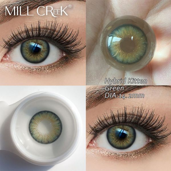 Millcreek Hybrid Kitten Green 14.2mm Diameter 0.08mm Thickness 55% Water Content Daily Disposable Colored Contact Lenses