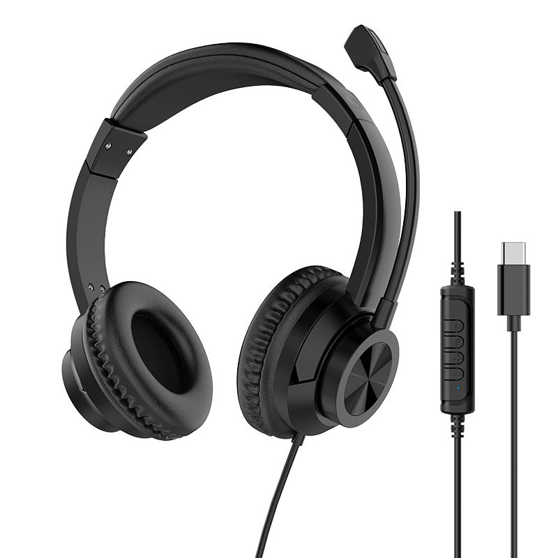 JTY-1036 Wired Call Center Headset with Adjustable Microphone, USB Type‑C 3.5mm Multi‑Interface Over‑Ear Headphone, Volume & Mute Control for Office Customer Service Online Class