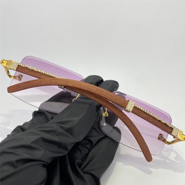 Stylish Design Solid Gold Hip Hop Gold Glasses Rimless Diamond Cut Sunglasses