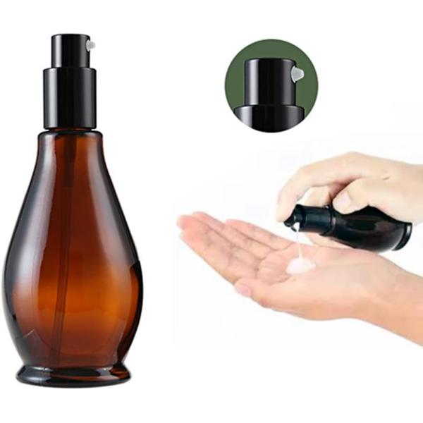 100ml Amber Glass Travel Bottles Cosmetic Cream Pump Bottle Dispenser Container