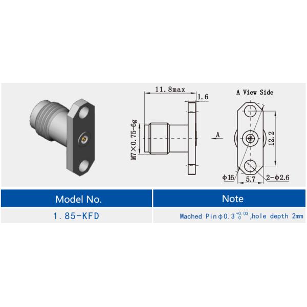 MMW  Series 1.85mm Female RF Connector with Microstrip Hole Depth 2mm