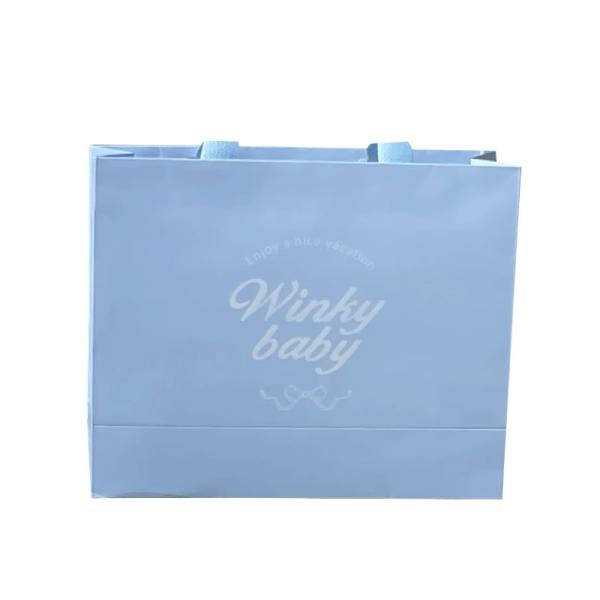 Luxury Boutique Tote Premium Light Blue Clothing Gift Bag Custom Logo Printing Reinforced Ribbon Handles