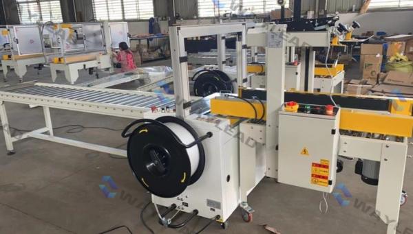 Máquina automática de fecho de caixas dobradas, de vedação e de fixação de correias Tipo acionado a eletricidade Para embalagens