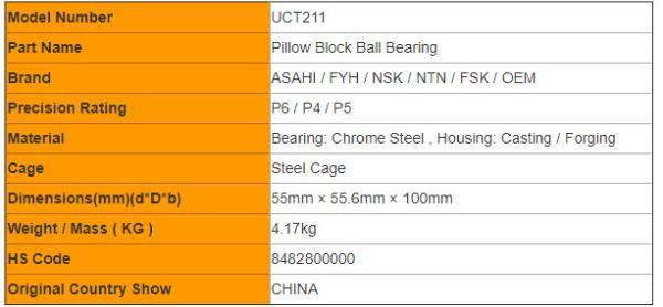 Set Screw UCT211 Pillow Block Ball Bearing With Slider Holder 55mm × 55.6mm × 100mm