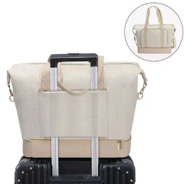 Casual Travel Tote Bag Waterproof Large Capacity Luggage Travel Duffle Bag with Shoe Compartment for Women