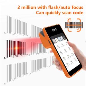 5.45インチポータブルハンドヘルドポスマシン スマートNFCモバイル決済ターミナル カメラプリンタ付きオレンジポスシステム
