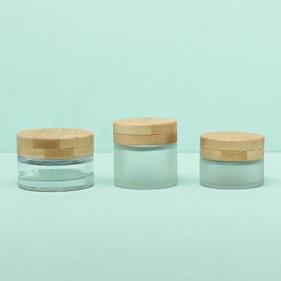 Face Cream Packaging Glass Cosmetic Cream Jar 30g With Screw Bamboo Cap
