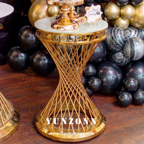 Luxury Gold Stainless Steel Cake Stand Table with Mirror Glass Top for Wedding & Party Home & Apartment Dining Furniture