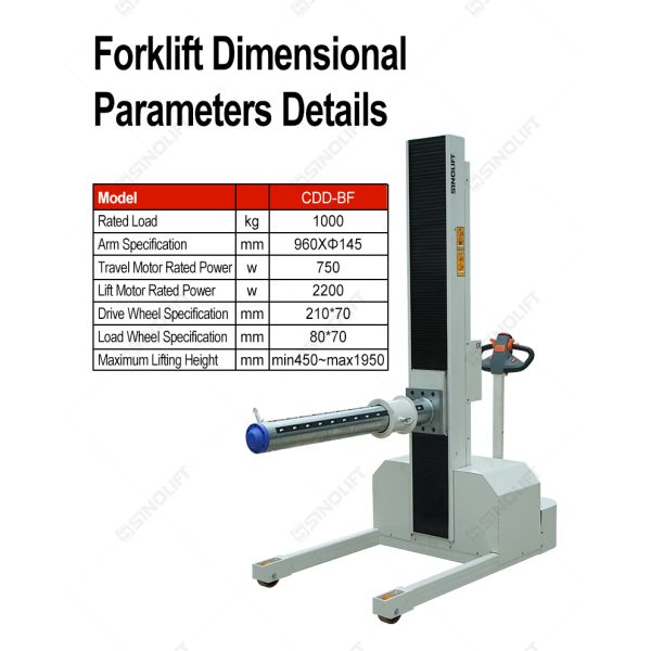 SINOLIFT CDD1019BF 1 Ton Electric Single-Arm Push-Pull Cart 1.95m Lifting Height Roll Material Handling Trolley