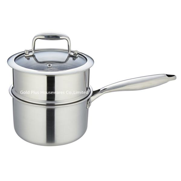 Kitchenware 2 Layer Stainless Steel Sauce Pan Silver One Handle Milk Steamer