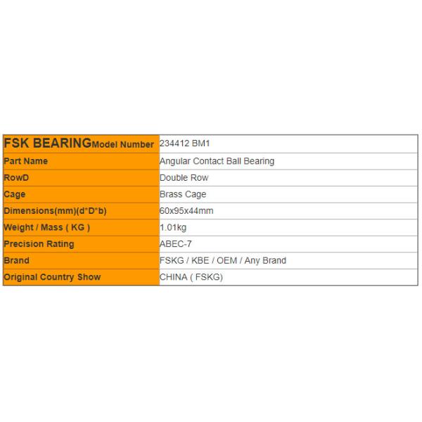 Double way 234412 BM1 Thrust Angular Contact Ball Bearing for Heavy Machinery Equipment