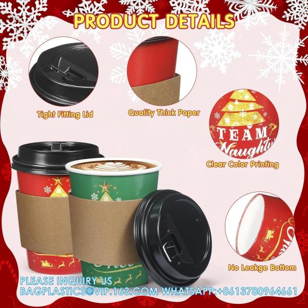 Christmas Paper Coffee Cup Sleeves, Disposable Corrugated Cardboard Paper Jacket Fit 12oz, 16oz, 20oz, 24oz