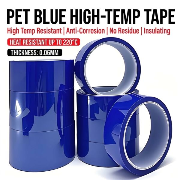 Nomaytape Yellow Blue Diagonal PET High Temperature Warning Tape with 220℃ Heat Resistance and No Residue Silicone Adhesive for Safety Hazard Marking