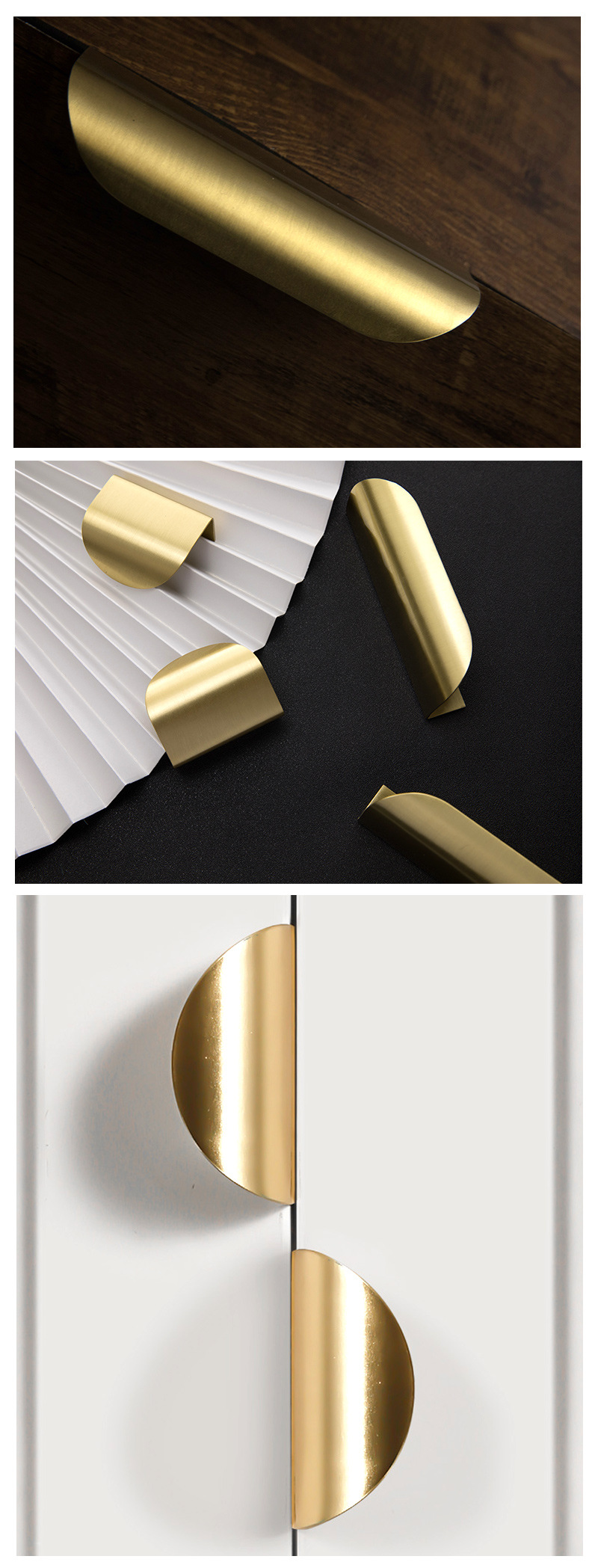 Solid Brass Golden Edge Pull Handle Brass Drawer Shell Cabinet  Pull for Kitchen Bedroom