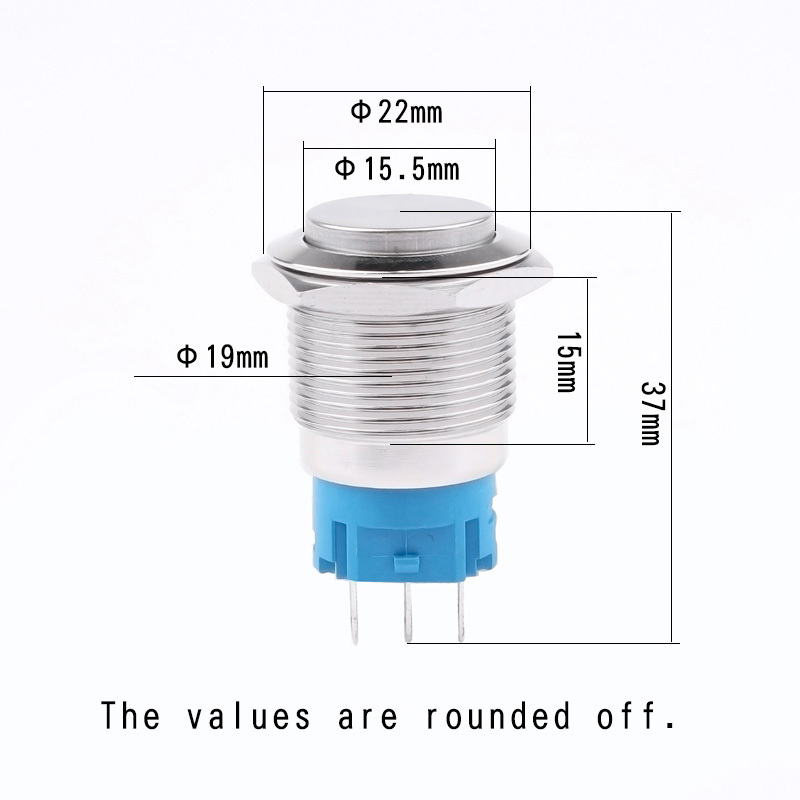 HONGYE HYBD19-PS Dia 19mm Stainless Steel Waterproof Push Button 3 Pin 1NO1NC IP65 Self-Locking Electronic Structure 250V LED