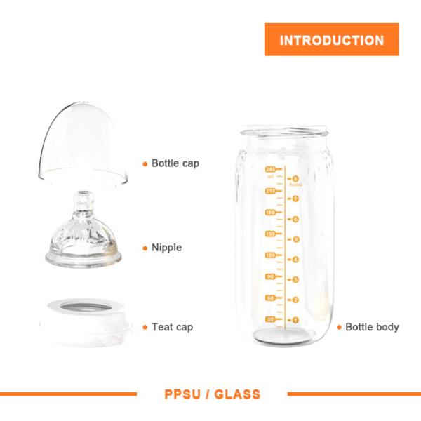 Newborn Glass PPSU Baby Feeding Bottle 240mL PVC Free Food Grade