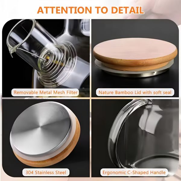 1L 1.8L High Borosilicate Glass Kettle With Handle Mental Lid Filter Large Capacity