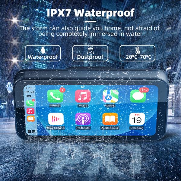 Écran portable IPX8 imperméable à l'eau pour motocycle GPS avec type-c carplay de puissance pour motocycle