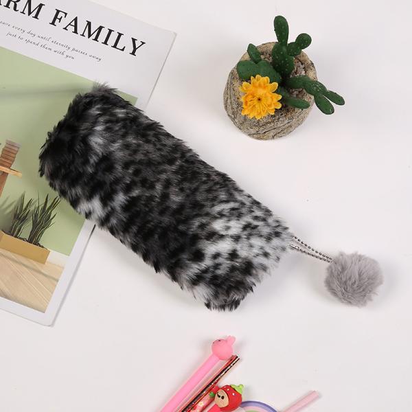 Creative Leopard Print Plush Pencil Case Cute School Bag Stationery Pencilcase Girls School Supplies Student Storage Bag