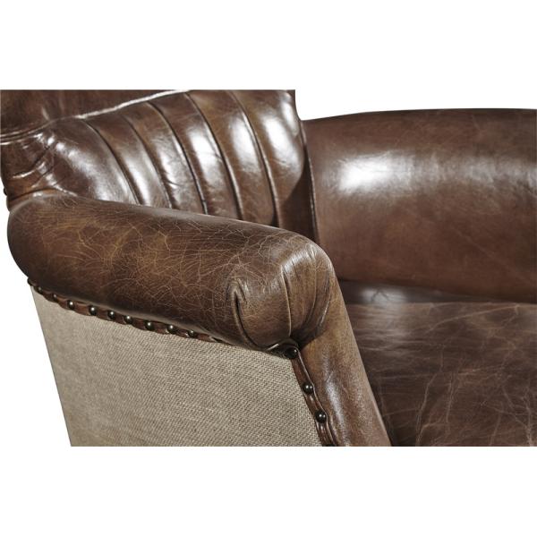 32'' American Vintage Cigar Leather High Back Armchair Solid Wood Legs with wheels