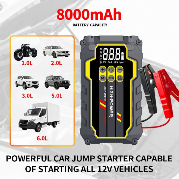8000mAh Emergency Car Jump Starter 12 Volt With Air Pump Compressor 150PSI Tire Inflator Jump Starter Booster Pack