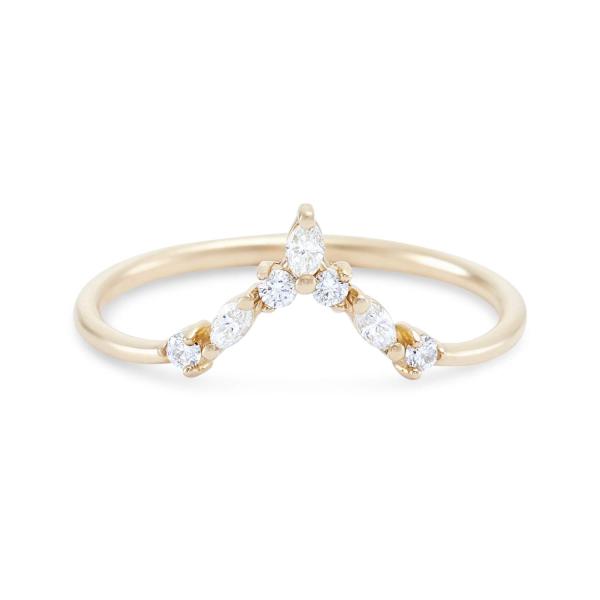 Anillos de apilamiento en forma de V con redondo y blanco marqués CZ en plata esterlina 925