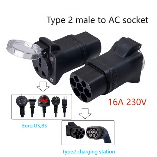 High Temperature Resistant PC Type 2 to AU Socket EV Charger Adapter for Mennekes 230V Sockets AS/NZS 33112 Black Finish